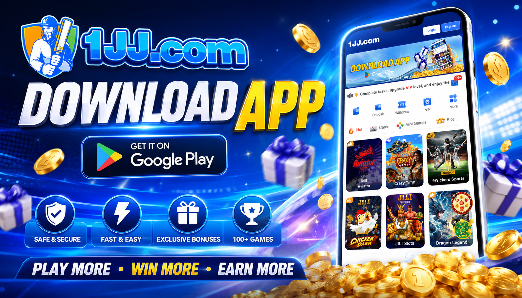 Download the 1JJ app — 1JJ APK download with ₹10,000 bonus and 100+ slot games
